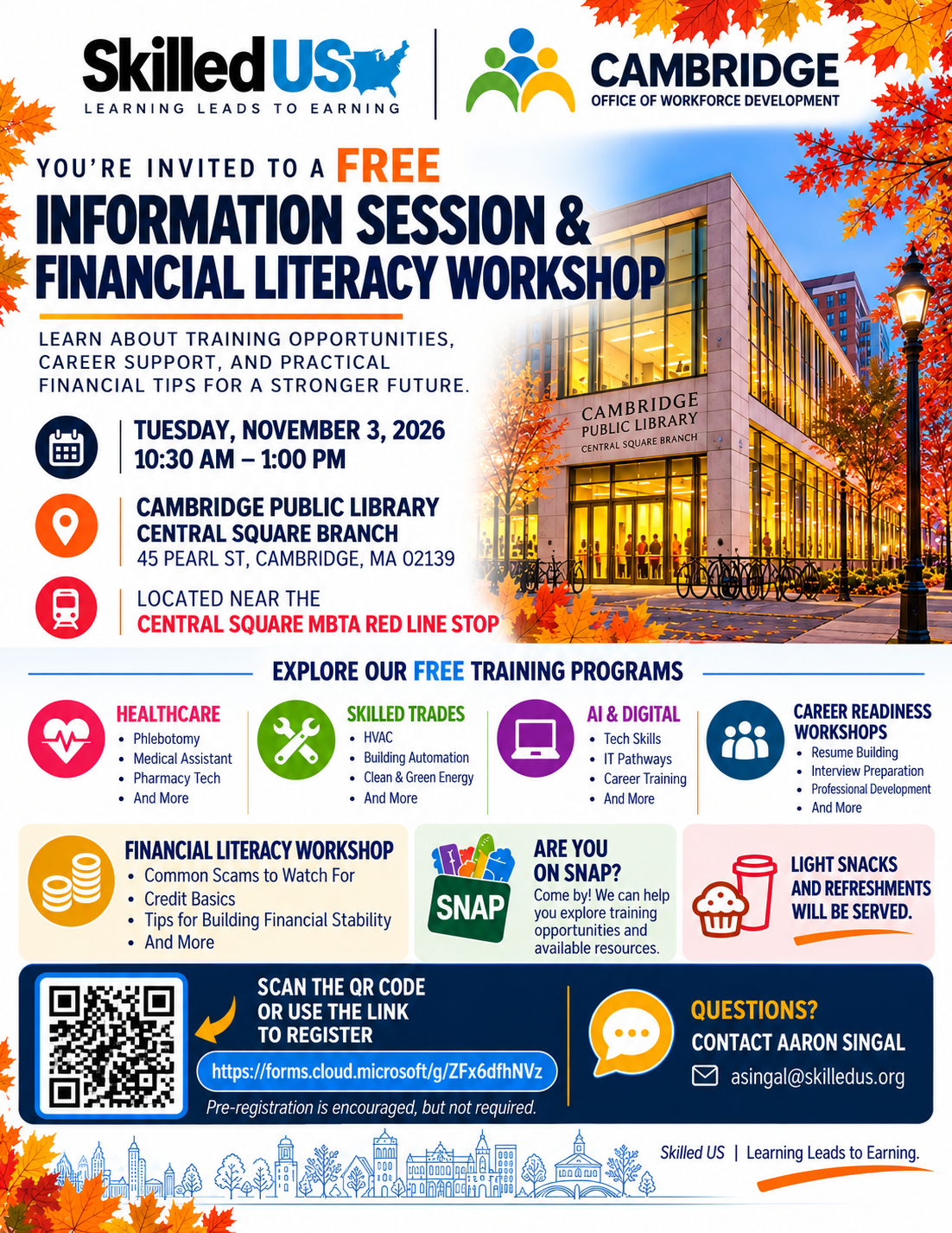Skilled US Cambridge Office of Workforce Development Flyer